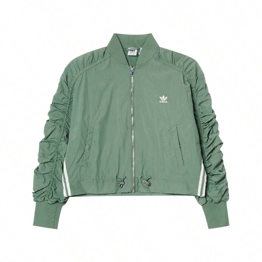 Adidas 女士休闲运动风棒球领飞行员夹克，舒适百搭，适合春秋季穿着 - 綠色 - 查看 1