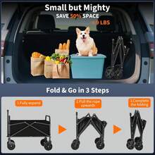 Dragonpad Foldable Wagons Carts With Wheels & Adjustable Handle, Mini Utility Collapsible Wagon, 240 LBS Portable Grocery Wagon For Shopping, Camping, Garden 120L Capacity - 黑色 - 查看 7