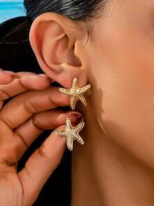 1对时尚优雅的极简主义海星耳钉（女士款） - 海星 - 查看 8