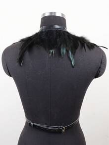 Gothic Faux Feather Cape Shawl Shoulder Wrap Capelet Shrug Cosplay Costume For Women Perfect For Halloween, Masquerade Parties & Themed Events - Black - View 5
