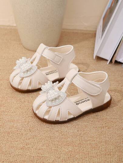 1 Pair Girls' Sweet Bowknot Decor Closed Toe Sandals, Soft Sole Non-Slip Versatile Summer Water Shoes