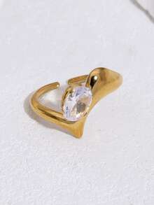 1枚时尚简约风格镀金不锈钢花朵几何开口戒指，适合女性日常、派对和约会佩戴。 - 彩色 - 查看 10