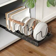 Organizador de Sartenes y Ollas para Cajon, Extraibles para Organizador de Sartenes, de madera, 9 Compartimentos Ajustables, Porta Sartenes de Cocina con Adhesivo, 54.5*27.4*22.5,Blanco - 9 Compartimentos Blanco - Ver 10