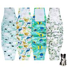 4片装可水洗狗狗尿布 - 可调节尺寸，透气面料，专为雄性幼犬生理期设计 - 彩色 - 查看 4