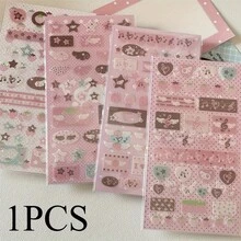 [Dreamy Pink Kawaii Aesthetic]Pink Music Notes And Strawberry 3D Puffy Glitter Stickers - Cute Heart, Star, And Flower Patterns, Premium Durable Plastic, Waterproof, Residue-Free Removable, Self-Adhesive & Reusable Multi-Surface Stickers - Multicolor - View 9