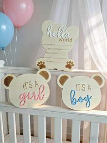 Conjunto de 3 placas de madeira com o nome do bebê "HELLO WORLD" para anúncio de nascimento, decoração de quarto de bebê para menino ou menina, decoração para chá de bebê, presentes para a família, presentes de Páscoa, lembrancinhas para meninas/meninos. - Pacote A - Ver 4