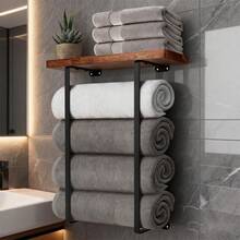 黑色简约木质壁挂式置物架，浴室毛巾收纳架，适用于浴室、水疗中心、沙龙、小型浴室装饰或房车。 - 彩色 - 查看 1