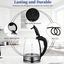 OCTAVO 1.8升健康电水壶，1200瓦硼硅酸盐玻璃壶身，自动断电和防干烧保护 - 無色 - 查看 4