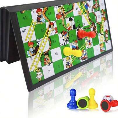 超大磁性便携式蛇梯棋棋盘游戏，3D蛇梯棋子，可折叠棋盘，节日派对礼物，圣诞节，新年生日礼物，颜色随机，万圣节礼物