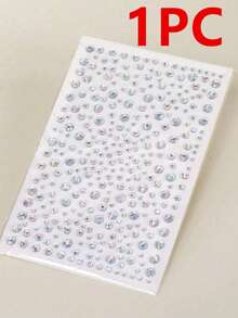 1片大号珍珠3D闪亮星空水钻面部饰品贴纸，DIY音乐节派对妆容装饰，适用于头发、眼睛、面部和身体，礼品套装 - 彩色 - 查看 8