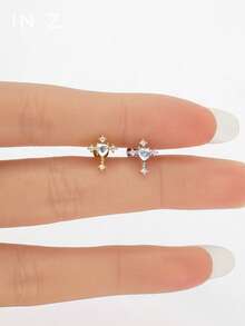 1 chiếc khuyên tai hình trái tim và thánh giá 16G có ren trong - Trang sức xỏ sụn tai - Khuyên tai đinh - Khuyên tai xoắn ốc - Khuyên tai đầu phẳng hình thánh giá - Thích hợp cho nữ đeo hàng ngày/tiệc cưới/lễ đính hôn/kỷ niệm/quà tặng ngày Valentine (Bán lẻ từng chiếc) - Bông tai hình thánh giá hình trái tim - Xem 3