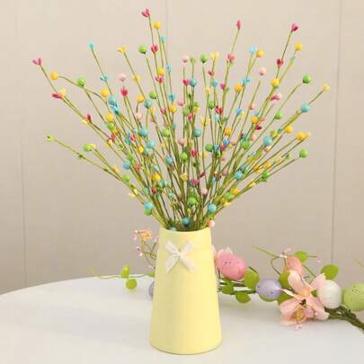 5pcs/1pc Artificial Easter Flowers, Artificial Heart-Shaped Berries, Beaded Stems, Handmade Floral Branches, DIY Decor, Wedding Decor, Easter Decor, Valentine's Day Gift, Mother's Day Decor, Vase Filler, Tabletop Decor, Party Decor, Home Decor