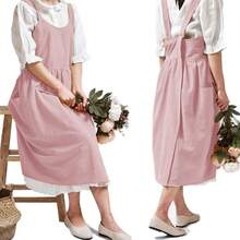 Tạp dề nhà bếp kiểu cổ điển dễ thương, có túi, màu be, không có dây buộc eo, dành cho nữ, thích hợp nấu nướng và vẽ tranh. - Nhiều màu - Xem 11