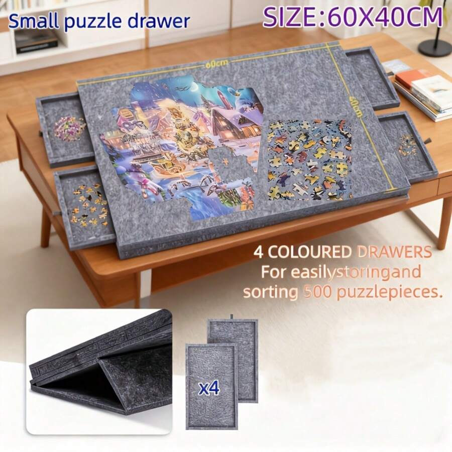 便携式拼图垫，加厚毛毡板和支架，可容纳500片拼图，配有4个分类抽屉、4个随机颜色拼图碗和可调节角度支架，随时随地享受拼图乐趣，周末休闲必备，毛毡拼图板，父亲节、母亲节、圣诞节的绝佳礼物，适合送给亲朋好友。 - 深灰色 - 查看 1