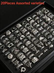 10/20pcs/Pack Cincin Burung Hantu & Ular Gaya Punk Vintage, Perhiasan Jari Berbentuk Hewan yang Modis, Aksesori Pesta Liburan, Hadiah - Cincin perak bergaya punk - View 37