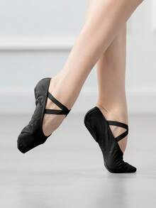 Drawstring Free Canvas Professional Ballet Shoes - Black - View 16