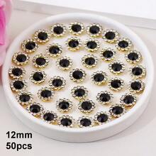 50 piezas/paquete, 8mm, 10mm, 12mm, 14mm, modelos mixtos, brillantes cristales de rhinestones con diseño de flor, base dorada, cristales de rhinestones brillantes adhesivos planos DIY para coser - multicolor - Ver 19
