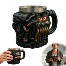 Retro Engine Coffee Mug, V8 Engines Stainless Steel Cup, Personalized Double Wall Insulation Car Mug With Handle Perfect For Father's Day, Christmas, Husband, Mechanic, Car Enthusiast(1pc) - Multicolor - View 3