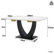 140 X 75.5 Cm Dining Table, (1 Backrest), Modern Kitchen Table, Rectangular Dining Table With Metal Frame, Modern Marble Kitchen Table With Adjustable Ottoman, For Dining Room, Living Room, White/Black - White - View 3