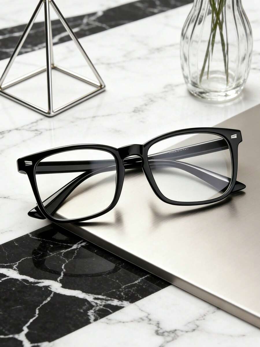 1pc/2pcs Retro Square Rivet Optical Glasses, Unisex Fashion Eyeglasses Suitable For Daily Use - Clear - View 1