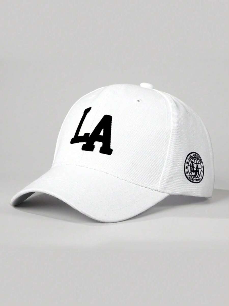 1pc Embroidered LA Graphic Baseball Cap, Outdoor Soft Top Sun Visor Hat, Adjustable Brim For Men And Women, Spring Autumn Travel Beach Resort, Y2K Style - White - View 1