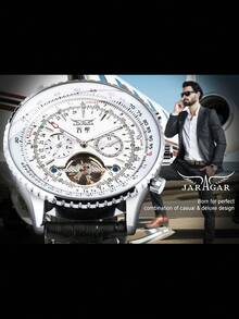 JARAGAR 1pc Men's Fashion Sports Automatic Mechanical Watch, Small Dial, Luminous Hands, Business Casual Men's Watch - White - View 6