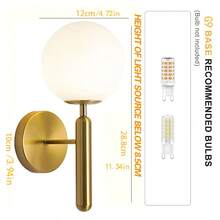 Modern Gold/Black Wall Lamp - Wall Lamp With Milky White Spherical PC Lampshade, Single Light Bathroom Vanity Mirror Light, Suitable For Bedroom, Staircase, Living Room, G9 Lamp Holder (Bulb Not Included)