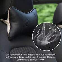 1pc Car Headrest Neck Support Cushion Pillow, Breathable Mesh Fabric, PU Leather Sides, Fiber Filled, Universal Car Neck Pillow To Relieve Headache - Multicolor - View 4