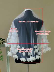 1pc Handmade Romantic Bridal Veil With Floral Applique, No Comb, Wedding Party Valentine's Day Veil - Multicolor - View 6