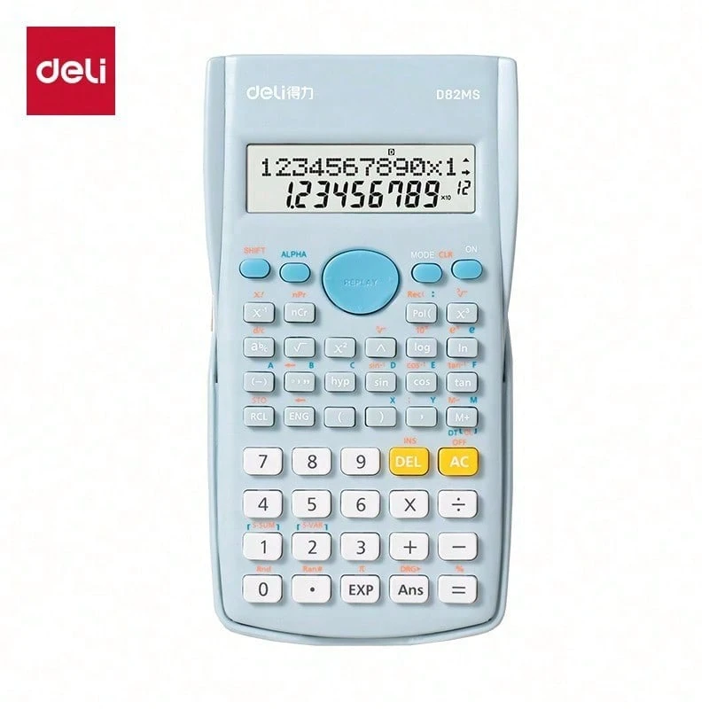 DELI The D82MS Calculator Features Durable And Sensitive Keys, Power-Saving And Long-Lasting Battery Life, Rich Calculation Functions, And A Large Dual-Line Display. - Light Blue - View 1