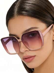 1 pieza Gafas de moda de mujer con marco cuadrado grande y retro de color rosa, adecuadas para salidas diarias, playa de verano, decoración y fotografía callejera - Multicolor - Ver 9