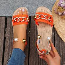 镶钻沙滩凉鞋，甜美女性风格，适合海滩度假，防滑软底 - 桔色 - 查看 15