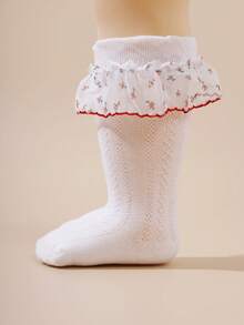 4 Pairs Girls' Lace Trim Dress Socks, Sweet Ballet Socks, Infant Socks - White - View 10