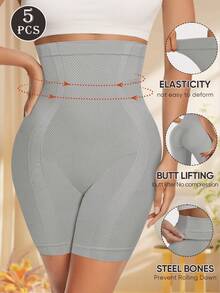 MEIYATING 5pcs/Pack Women High Waist Seamless Briefs, Tummy Control, Butt Lifting, Peach Hips Panties - Multicolor - View 2