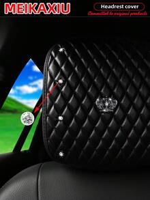 MEIKAXIU 1/2pcs Soft Leather Embroidered Rhinestone Bling Bling Crown Car Headrest Cover, Comfortable Car Decor Accessories - Soft Leather Crown Headrest Cushion - View 2