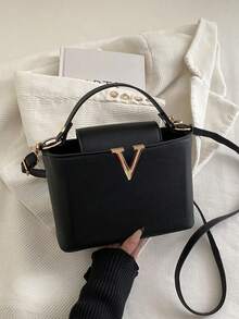 韩式极简优雅手提包，欧美新款时尚V字单肩水桶包 - 彩色 - 查看 14