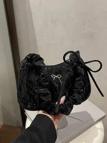时尚褶皱手提包，新款蝴蝶结肩包/腋下包，女士款 - 黑色 - 查看 5