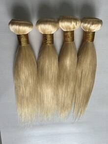 BINF Extensiones de cabello humano recto dorado #613, 100% cabello virgen brasileño auténtico, 1 paquete, 10-30 pulgadas, para uso diario y fiestas - S613 - Ver 4