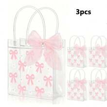 1/3/6Pcs Transparent PVC Gift Bags With Pink Bow & Daisy Flower Pattern - Mother's Day, Wedding, Birthday Party, Valentine's Day Elegant Tote Bag Without Pink Ribbon, Durable Wedding Favor Bags, Transparent Bags - Multicolor - View 6