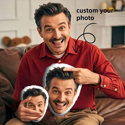 1pc Customized Pillow - Personalized Head-Shaped Pillow. Unique And Breathable, Suitable For Her, Him, It, Boyfriend, Girlfriend, Dad, Mom, Family, Friends, Anniversary, Mother's Day, Birthday, Valentine's Day, Christmas, Halloween, Graduation, Father's Day, Wedding, Housewife, Sofa, Bed, Car, Tea Room, Bedroom, Bathroom, Living Room, Dining Room