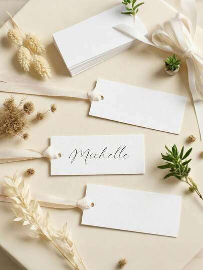 50 tarjetas en blanco con ganchos de cinta de satén, etiquetas de regalo, tarjetas de mesa para recepción de bodas, tarjetas de mesa para fiestas de bodas y aniversarios