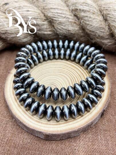 1条复古西式仿珍珠CCB串珠手链，双层串珠设计，百搭饰品，适合女性和女孩，日常穿搭、派对、珠宝首饰，也是送给家人/朋友/自己的礼物。