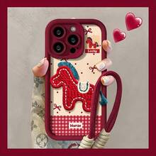 Red Horse Pattern Phone Case, Compatible With IPhone 17/16/11/13/15 Plus/15 Pro/15 Pro Max/12/14 Pro Max/XS/XR/11 Pro Max/12 Pro/12 Pro Max/13 Pro/13 Pro Max/14 Pro/14 Plus/7/8 Plus Deep Sea Whale Print & Feather Texture Phone Case, Compatible With IPhone 11/12/13/14/15/16/17, Galaxy A56 5G, Infinix Smart 8, Infinix Hot 40i Great Gift For Girlfriend, Boyfriend, Friends, Or As Christmas, New Year, Valentine's Day Gift For Yourself. Diamond Sand - Burgundy Blue Mane Red Horse + Transparent Buckle Burgundy Bracelet - Burgundy - View 7