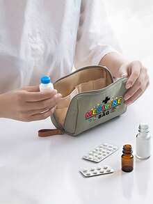 1pc Portable Pill Case, Compact Pill Organizer And First Aid Kit, Colorful "Medication" Themed Makeup Bag, Suitable For Storing Medicines For Travel, Health-Conscious And On-The-Go Users, Essential Medical Accessory, Multi-Functional Fabric Small Medicine Bag - Multicolor - View 4