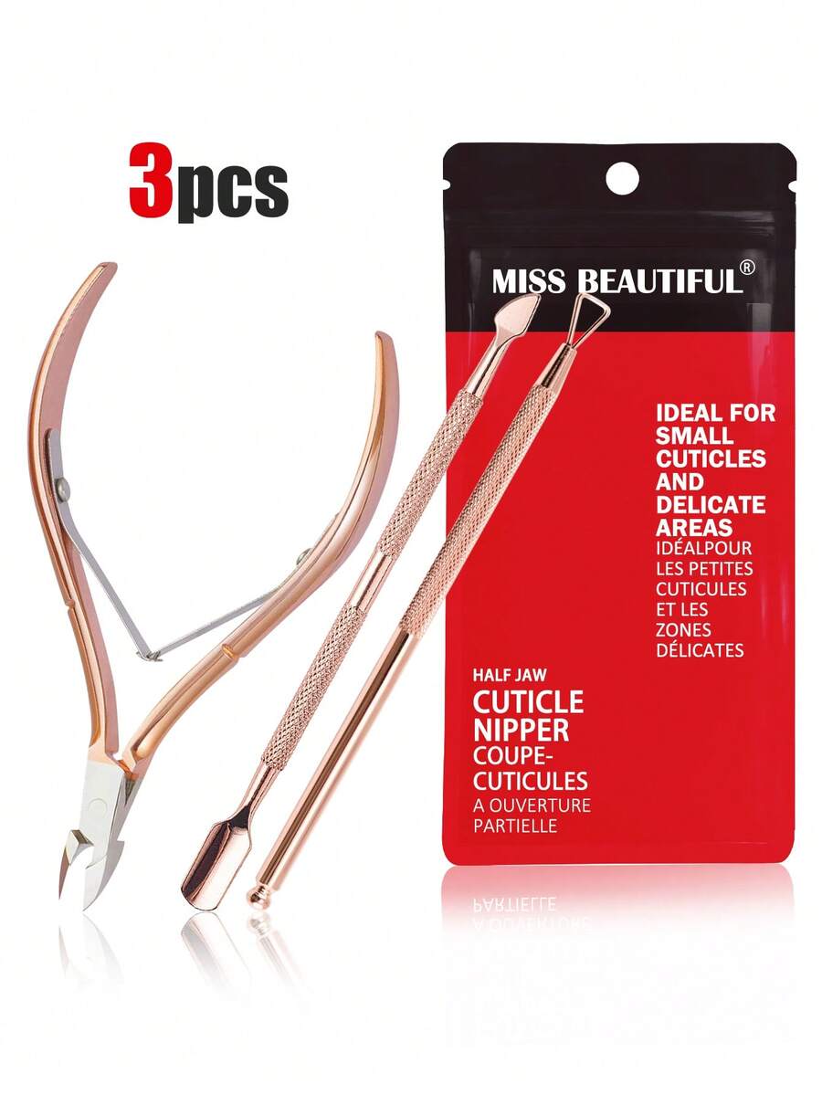 3pcs Stainless Steel Nail Care Set, Includes Nail Clipper, Nail Cutter, Nail Care Tools, Cuticle Remover, Nail File, Manicure & Pedicure Set (Rose Gold)