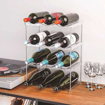 2/3/4 Tier Stackable Water Bottle Storage Rack, Suitable For Clear Bottle Holder, Cup Rack, Can Be Used For Cabinet, Kitchen Counter, Refrigerator, Pantry Shelf