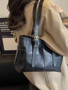 Fashionable & Simple Large Capacity Commuter Tote Bag - Black - View 4