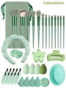FURDANXINYI 5/39pcs Women Makeup & Hair Care Products Set, Including Sponge Makeup Headband Towel Soft Hair Accessories, Girls Fluffy Soft Headband, Eyeshadow Blending Brush & Makeup Sponge Set, Nail Clippers