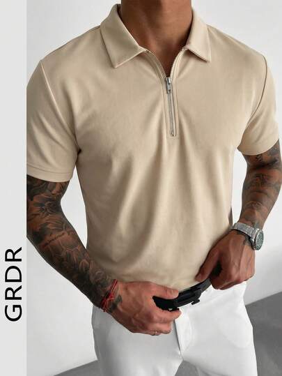 GRDR 1 قطعة ملابس علوية قصيرة الأكمام بطبعة حرف "أنا بخير" ذات ياقة نصف سحاب، قماش مريح متعدد الاستخدامات وقابل للتنفس