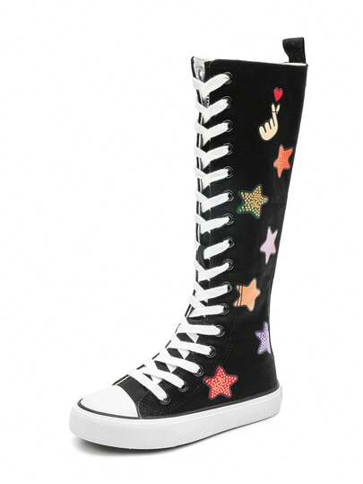  Giày vải OPOEE, giày thể thao cổ trung cho trẻ em, mùa xuân/thu, phong cách Hàn Quốc, unisex, giày cổ thấp thời trang, giày thể thao buộc dây thường ngày, giày thể thao cổ cao cổ điển, giày thể thao trượt ván thường ngày dễ phối đồ cho trẻ em.